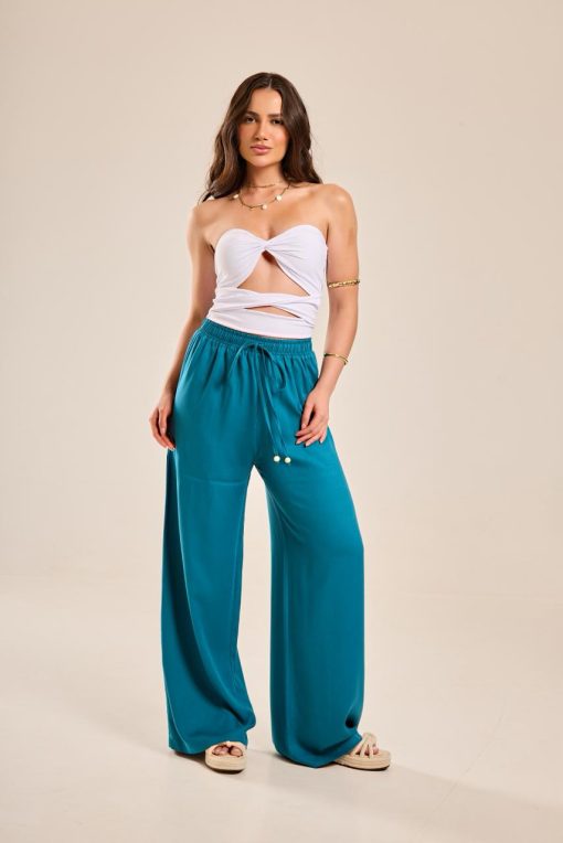 Calça Pantalona Azul Petróleo